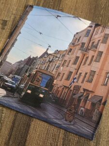 なかの丸ふきふきマルチクロス。フィンランドのヘルシンキを旅するなかの丸のワンシーンをプリントしました。